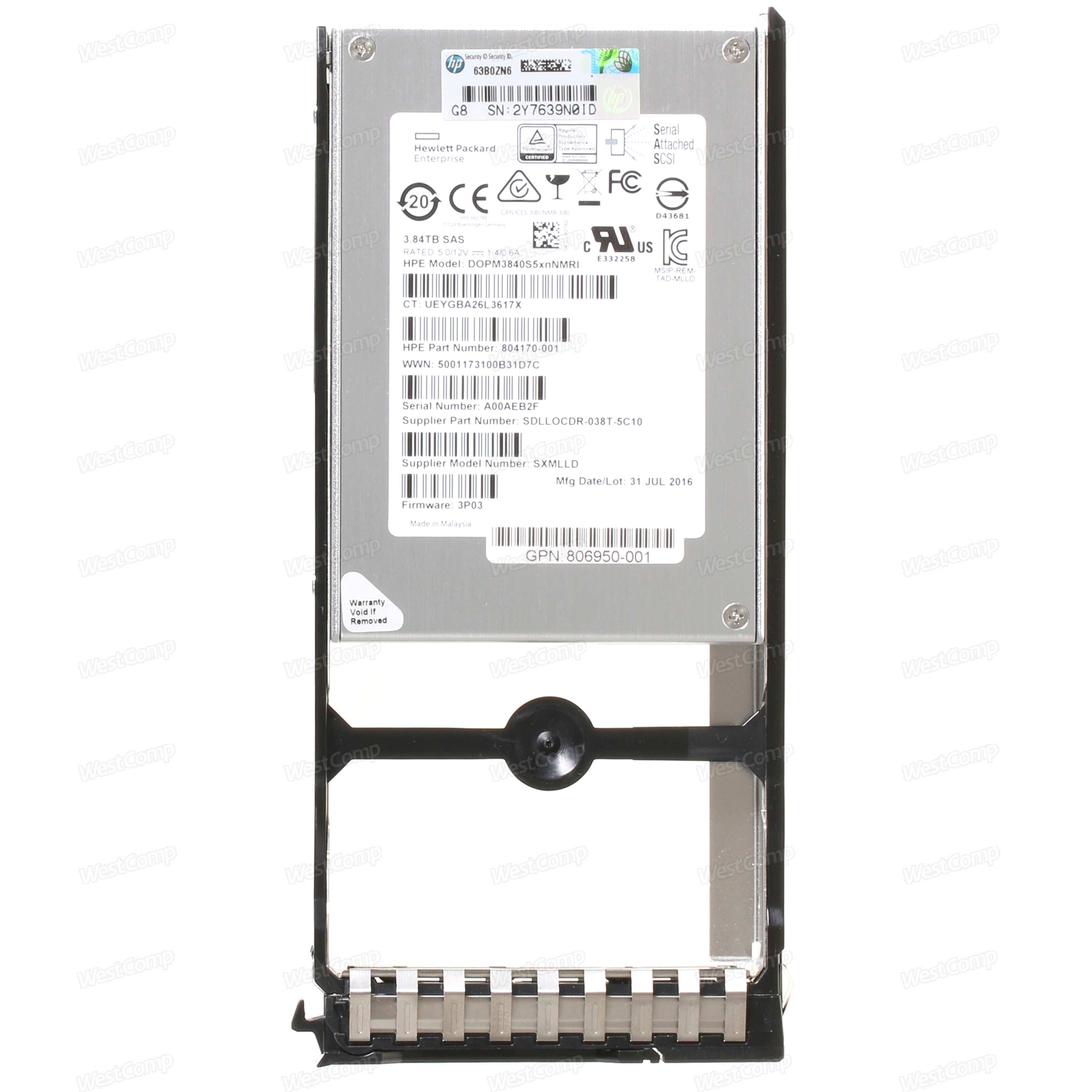 HPE 3PAR 20000 3.84TB SAS SFF (2.5in) SSD (K2R25A) - фото 3