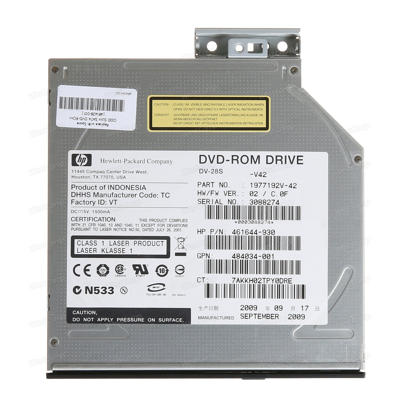 HPE Slim 12.7mm SATA DVD-ROM DV-28S Optical Drive (481428-001)